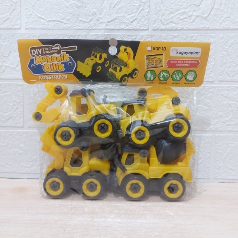 Mainan DIY Set Kontruksi Isi 4 Pcs - Miniatur Mobil Truk Anak Laki Cowok