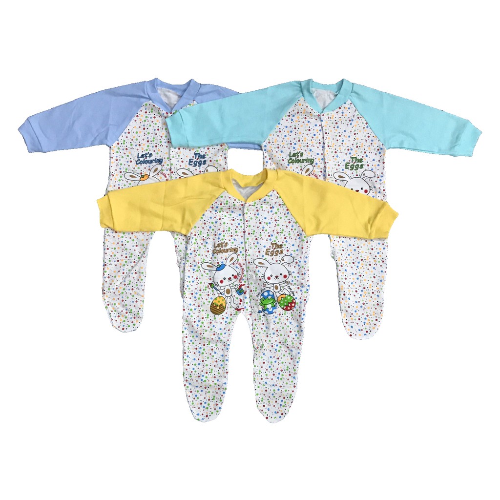 BAYIe - 3 pcs Baju Bayi model Jumper/Jumsuit motif lucu MOM'S GIFT usia 0 - 6 bulan SNI 100% katun