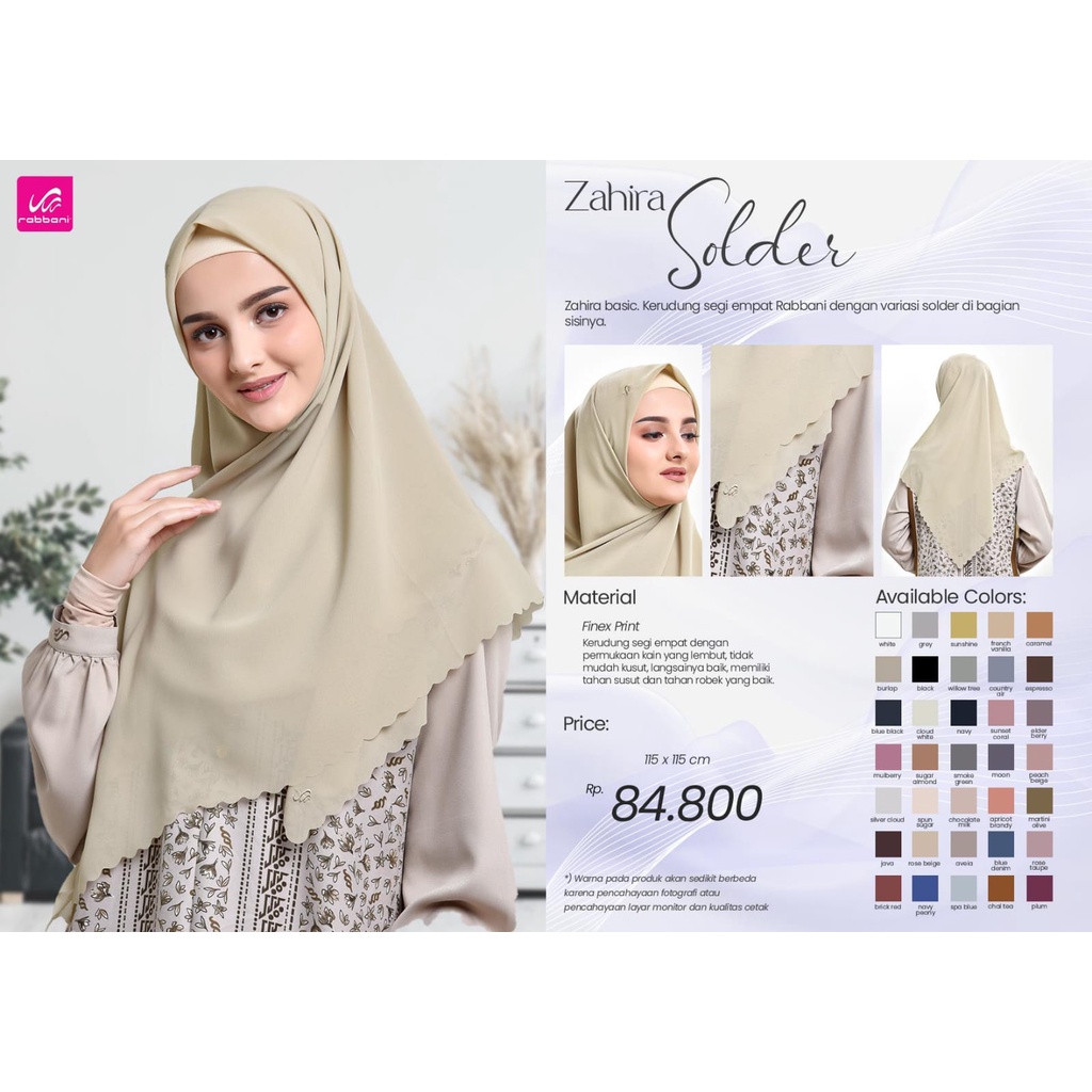 RABBANI - KERUDUNG SEGIEMPAT SOLDER UKURAN M / ZAHIRA SOLDER M