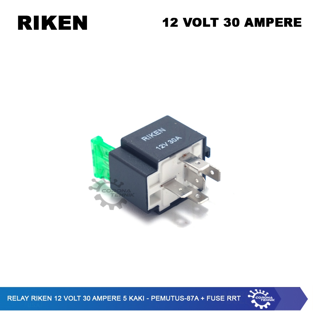 Relay Riken 12 Volt 30 Ampere 5 Kaki - Pemutus-87a + Fuse RRT