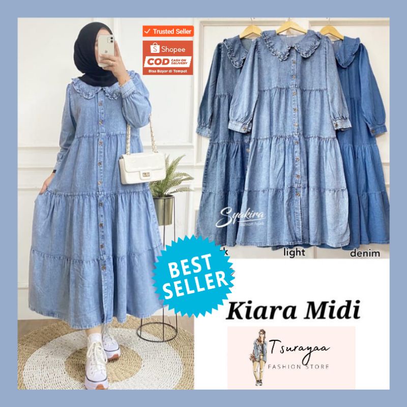 Clara Midi Dress Gamis Jeans Denim Original Product