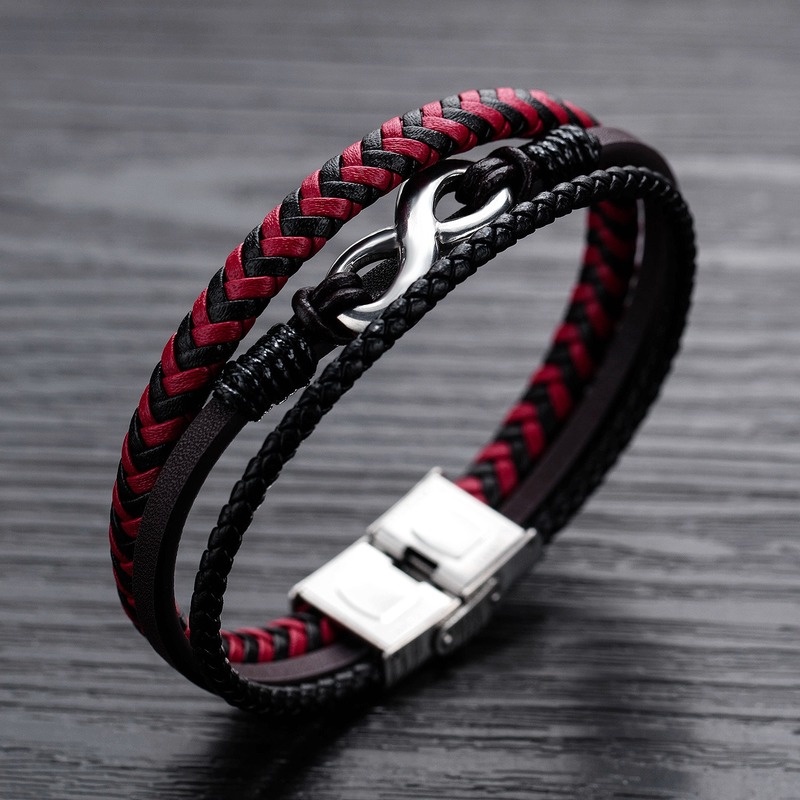 Pria Fashion Gelang Kulit/Merah Dan Hitam Dikepang Gelang/Hadiah Ulang Tahun Di Sini Aksesoris