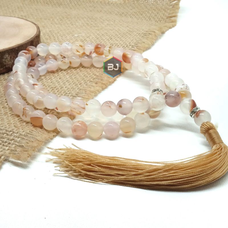 TASBIH BATU SULAIMAN PUTIH / 99 BUTIR / 8 MM ASLI NATURAL