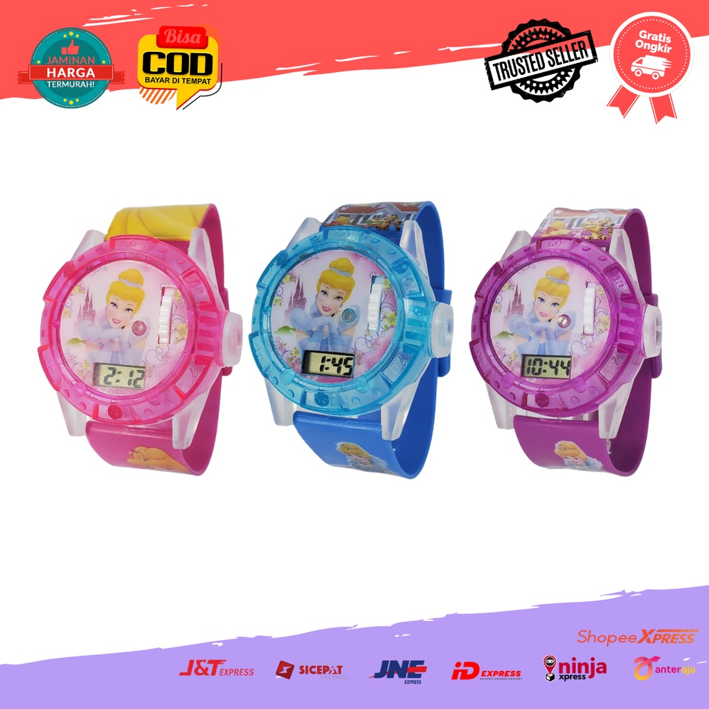 [COD] Jam Tangan Anak Laser Karakter Kartun Princess Cinderella Cewek Lampu Proyektor Melodi Seri 2