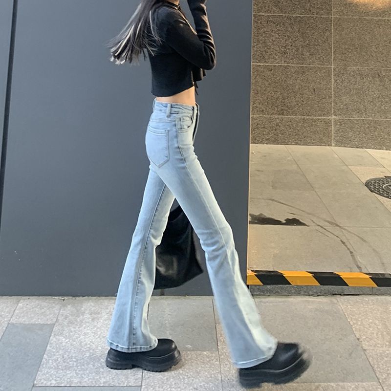 Cutbray korean high waist jens wanita biru muda celana jeans panjang wanita seksi