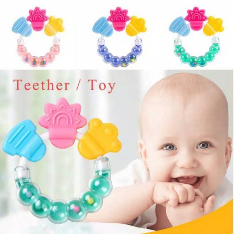 EM Mainan bayi gigitan karet teether genggam bunyi