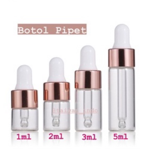 GROSIR BOTOL PIPET Kaca Bening 1ml 2ml 3ml 5ml Tutup Pink Bottle Import  Sample Contoh Essential Oil Cosmetic Kosmetik / Botol Kaca Serum