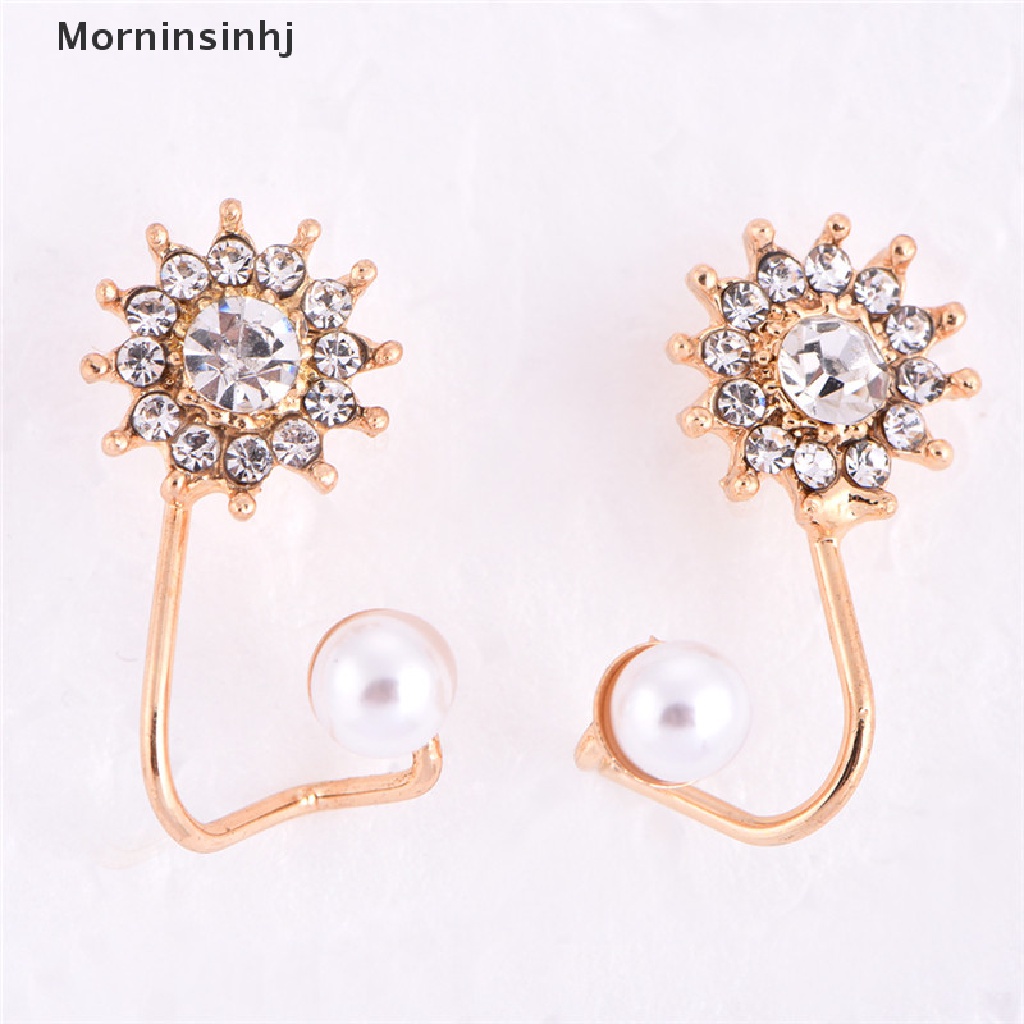 Mornin 1pasang Mutiara Berlian Imitasi Ear Stud Earrings Kristal Telinga Klip Perhiasan Lady Elegan id