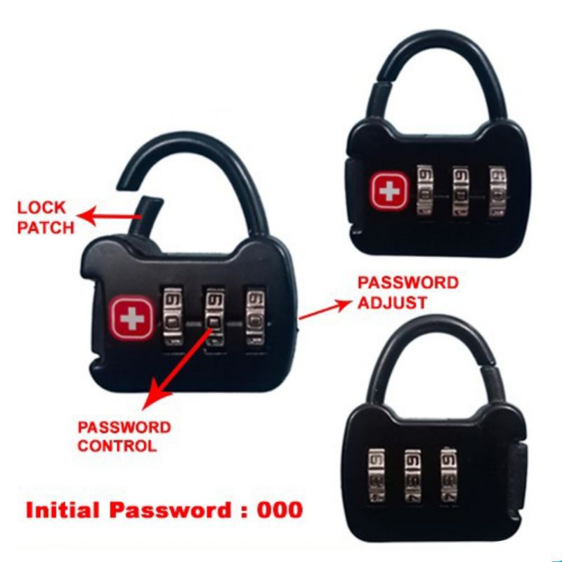 kunci gembok swiss koper mini travel bag password code lock