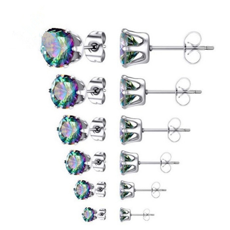 Magic789 1Pair s925 Silver Small CZ Stud Earrings for Women Cubic Zirconia Ear Jewelry