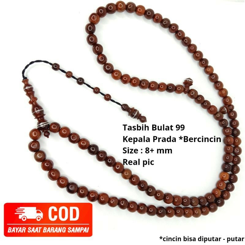 NEW Tasbih Kayu kokka kaukah kaokah koka bulat 99 uk 8mm+ kepala prada timah bercincin Garansi Asli