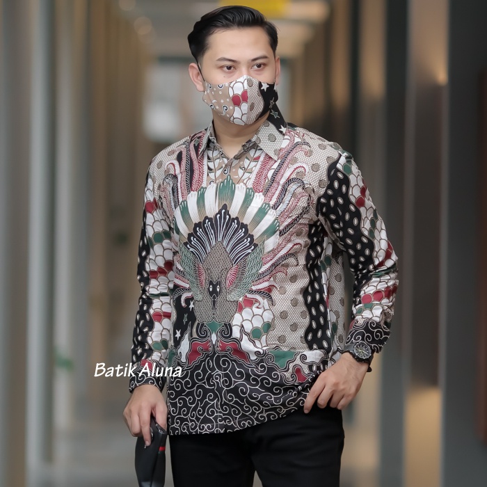 Kemeja Batik Pria Lengan Panjang Premium Modern Ori Full Furing Hem Baju batik Pria Lengan Panjang Solo Pake Puring Oringinal Reguler FASHION BATIK ALUNA Bahan Halus Tebal Kombinasi Kondangan