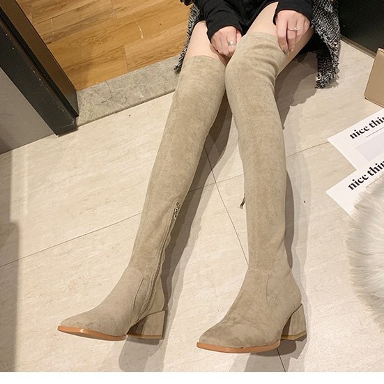 Overknee Boots Suede Selutut Hig Heels inner velvet untuk Winter