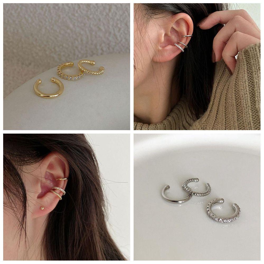 Top 3Pcs/Set CZ Cuff Earrings Fashion Hadiah Perhiasan Mungil Tanpa Tindik Ear Cuff