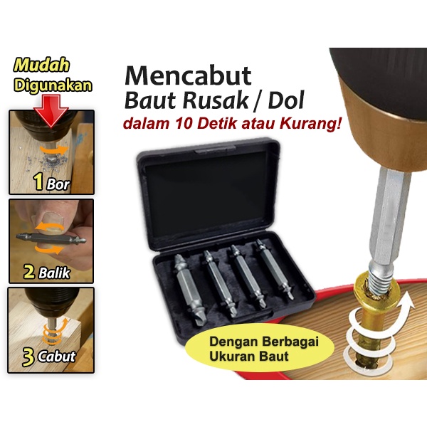 【COD+Pengiriman Cepat】YUN Alat Pembuka Baut Rusak Patah Dol / Screw Extractor Sekrup Remover Pencabut Skrup