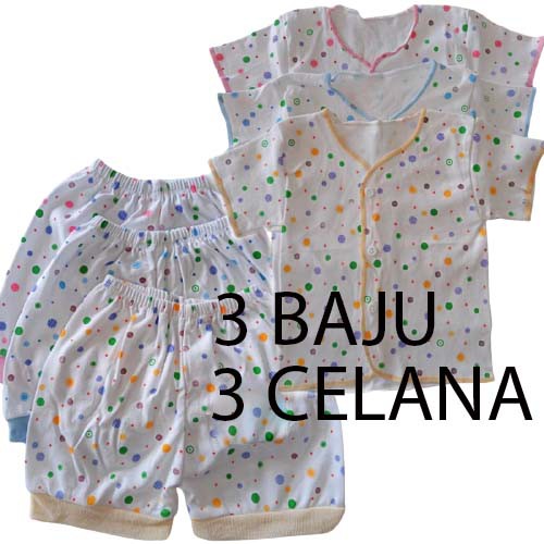 Setelan 3 Baju Bayi Pendek + 3 Celana Bayi Pendek Polkadot