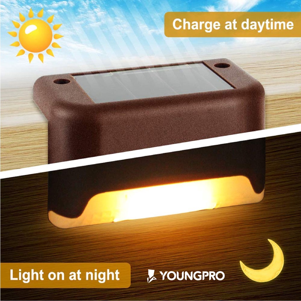 YOUNGPRO YDE-01 - ( Garasi 12 Bulan ) Lampu Taman Tenaga Surya Lampu Hias Outdoor Solar Deck Step Light Lampu Minimalis Hemat Energi Lampu Pagar Lampu Tanpa Kabel Menggunakan Polycrystalline Solar Panel Tahan Air IP65