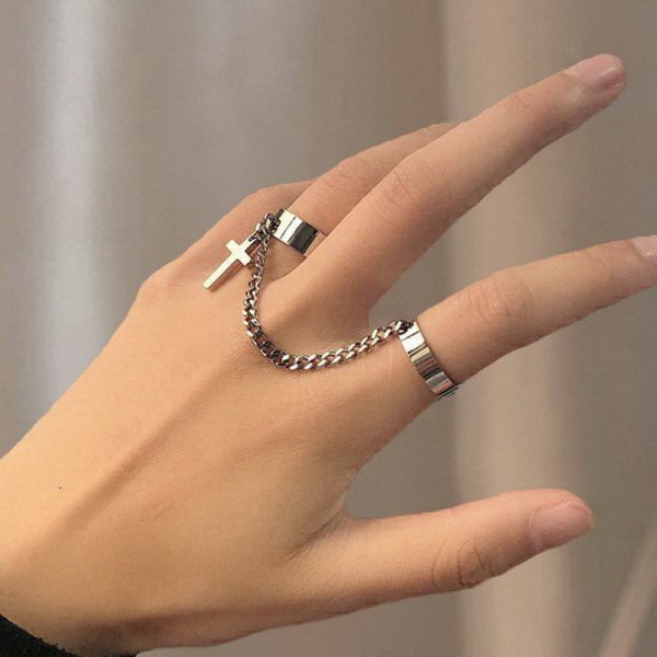 Set Cincin Rantai Silang Dapat Disesuaikan Gaya Vintage Hip Hop Punk Untuk Pria Dan Wanita
