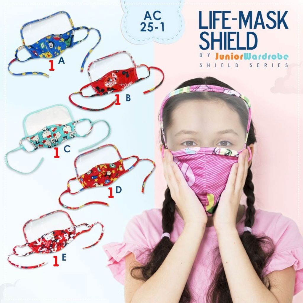 Life Mask Shield Kids Junior Wardrobe / Masker Anak 3ply Dengan Face Shield Premium