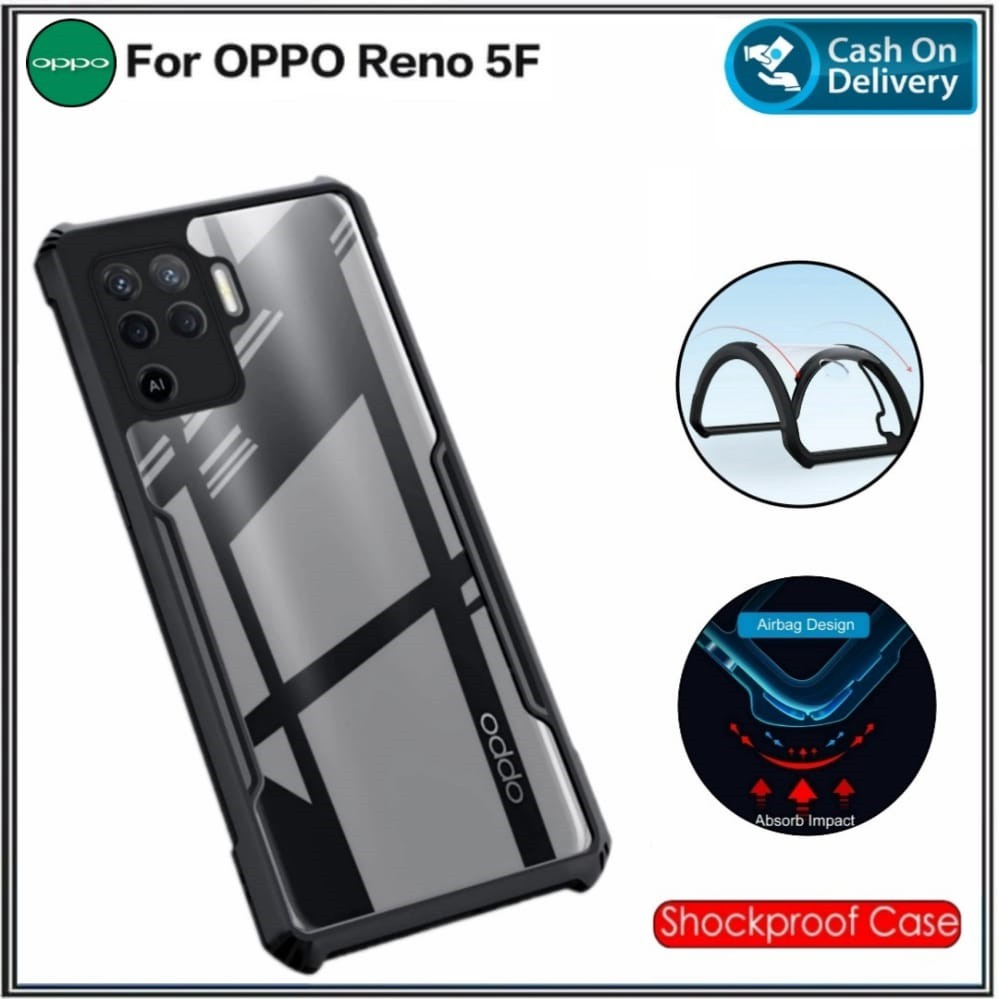Case Oppo Reno 5 F 5F Hard Soft Fusion Armor Shockprooft TPU HD Trasnparan Acrylic Casing HP Cover D