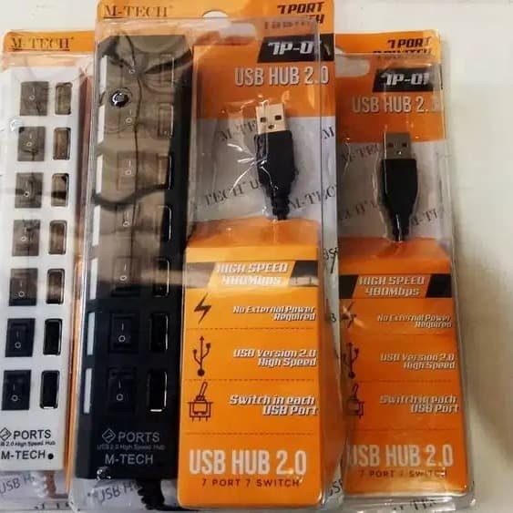 USB HUB 2.0 MTECH 7PORT SAKLAR - Hitam