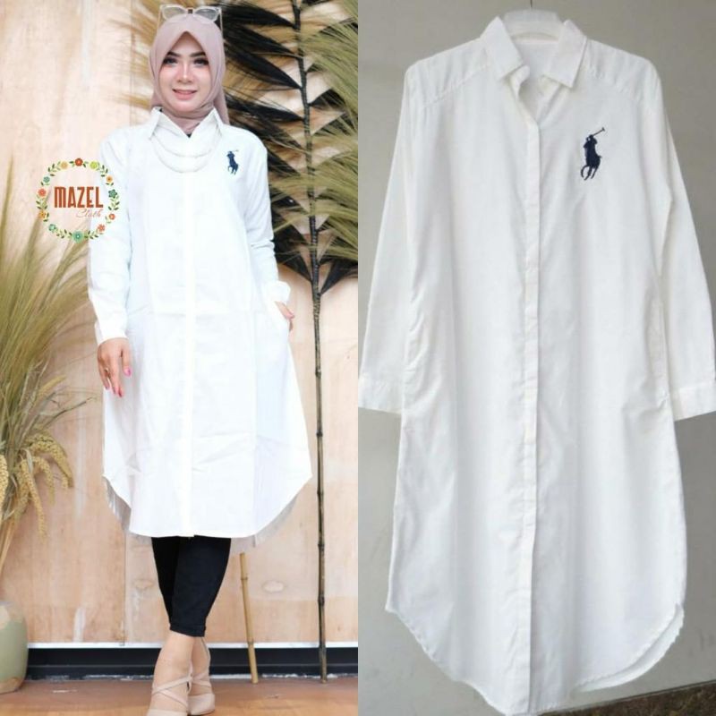 LONG TUNIK PUTIH LOGO POLO BAHAN ADEM KATUN