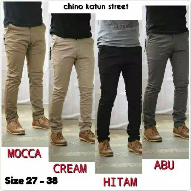 CELANA CHINO Panjang pria Slimfit KERJAHARIAN Santai Casual Formal Hitam Abu Cream Mocca Size 27-38