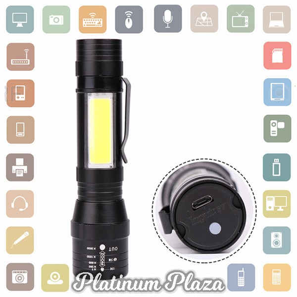 Albinaly Senter LED USB Rechargeable XML-T6 + COB - 1907 - Black`2GTHQH-