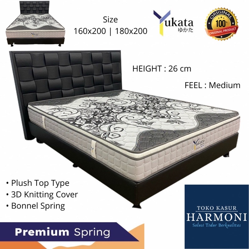 Yukata Premium SpringBed Plush Top Type - Tinggi/Tebal 26 cm / Kasur Spring Bed + Dipan / Divan Only