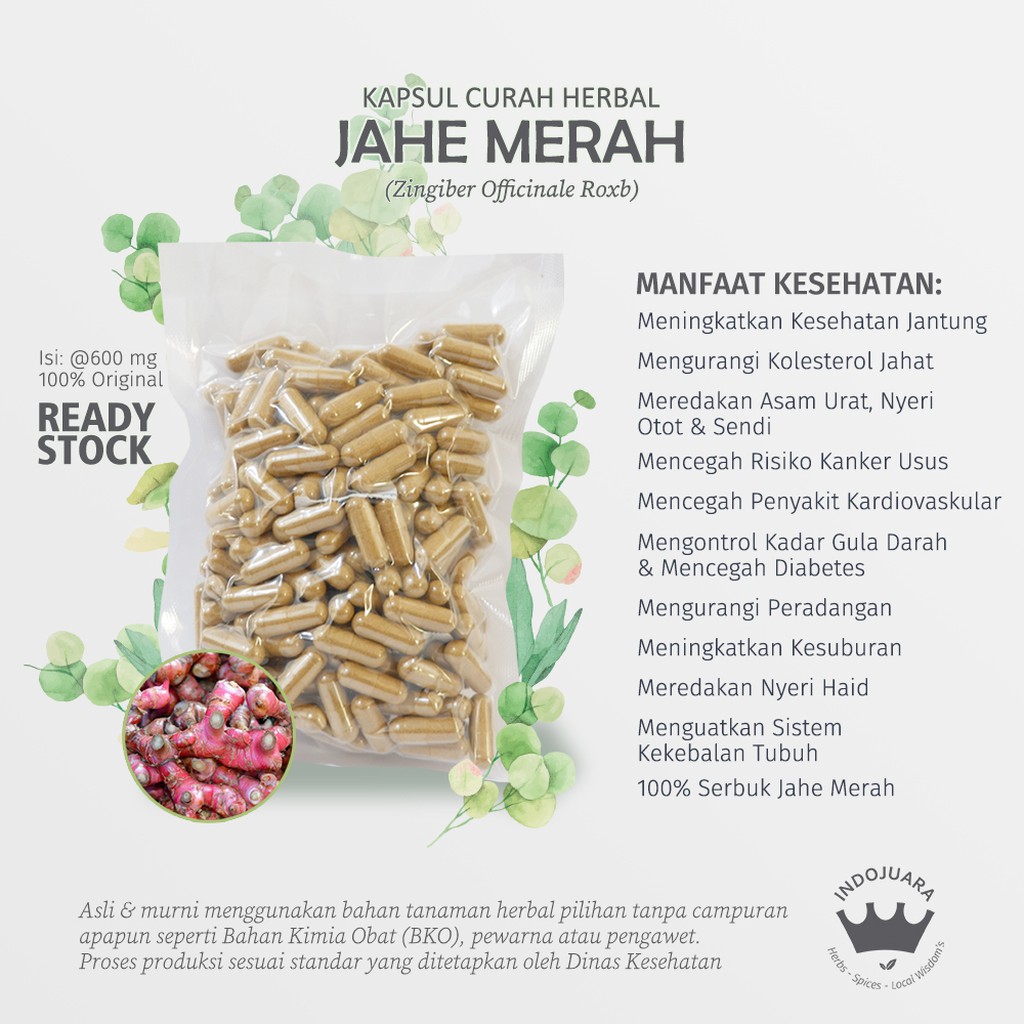 

JAHE MERAH 200x600mg Kapsul Curah Herbal Kekebalan Tubuh Anti Aging Kesuburan Kolesterol Jerawat Flu