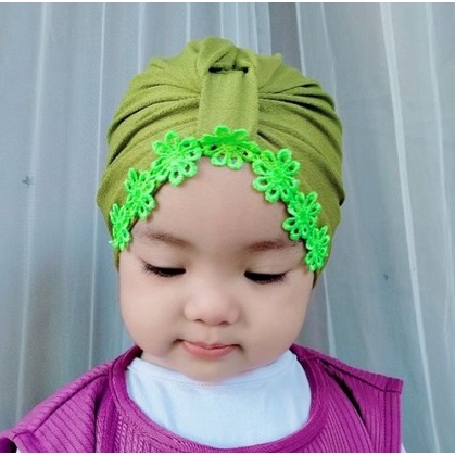 Turban Renda Rante Bungga | Turban Anak | Turban Bayi | BISA C.O.D