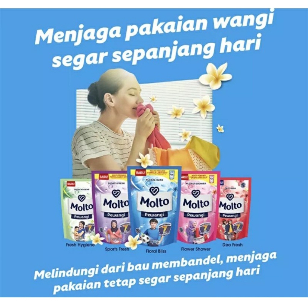 MOLTO PEWANGI PAKAIAN Floral Bliss // Flower Shower // Sport Fresh 780 ML/765ml - Pelembut Dan Pewangi Pakaian, Pelembut Baju