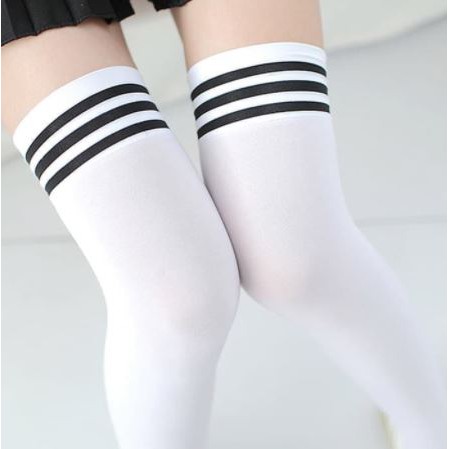 ST-02 overknee socks kaos kaki STOCKING 3 STRIP SEPAHA panjang sepaha over knee