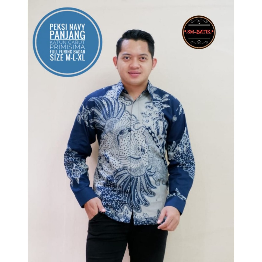 PEKSI NAVY SM BATIKSOLOAMANAH KEMEJA BAJU BATIK PRIA SOLO LENGAN PANJANG PENDEK LAPIS FURING ATASAN BATIK PREMIUM MODERN KATUN HALUS KLABANG BIRU BRATAJAYA PEKSI MAMBU PEKSI BAMBU PRASTOWO MERAK COKLAT DARSA HITAM SAUJANA ABINAYA BATIK SOLO AMANAH ELANG