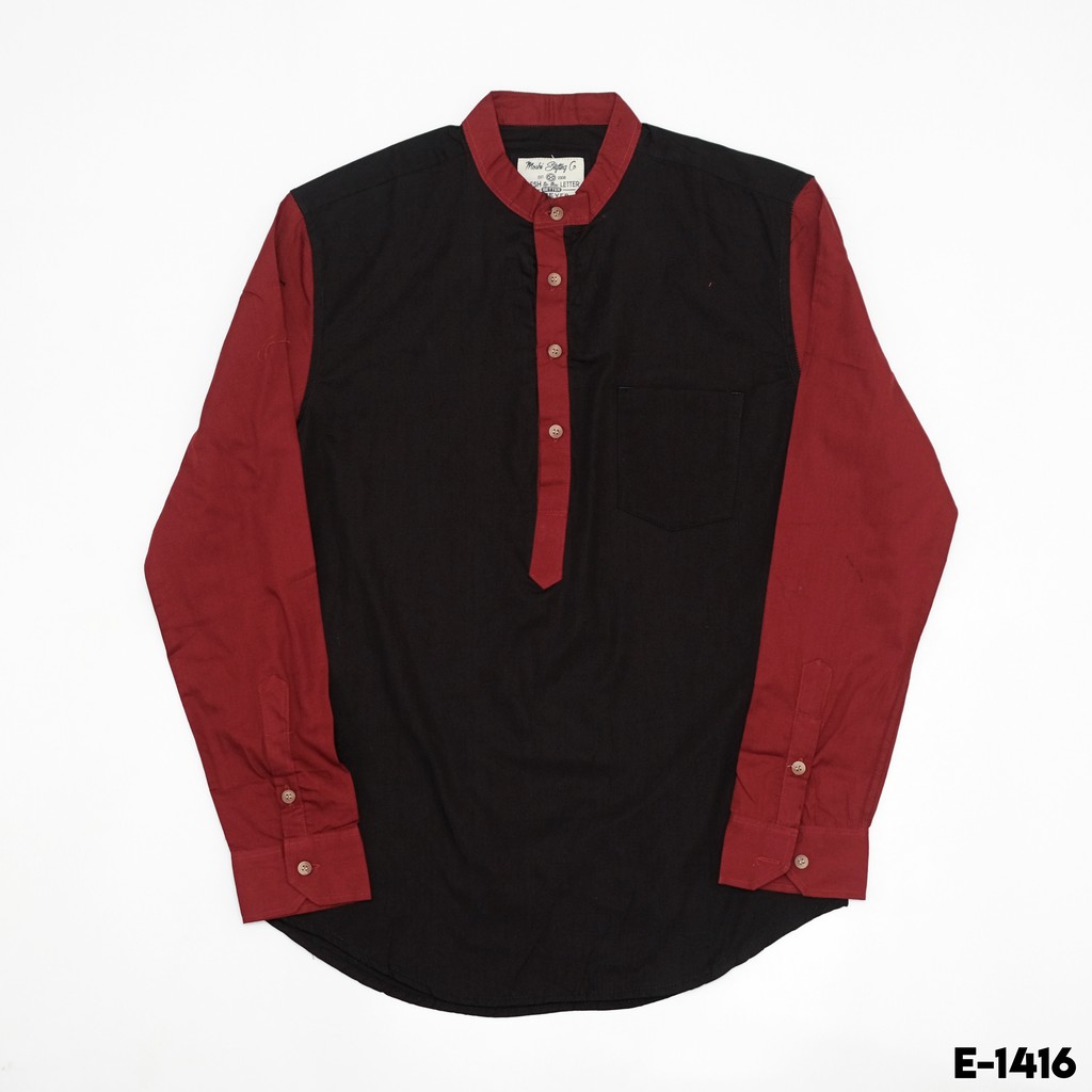 SANVANINA E-1416 Kemeja Koko Shanghai Panjang Black Combi Maroon | Baju Pria Cowok