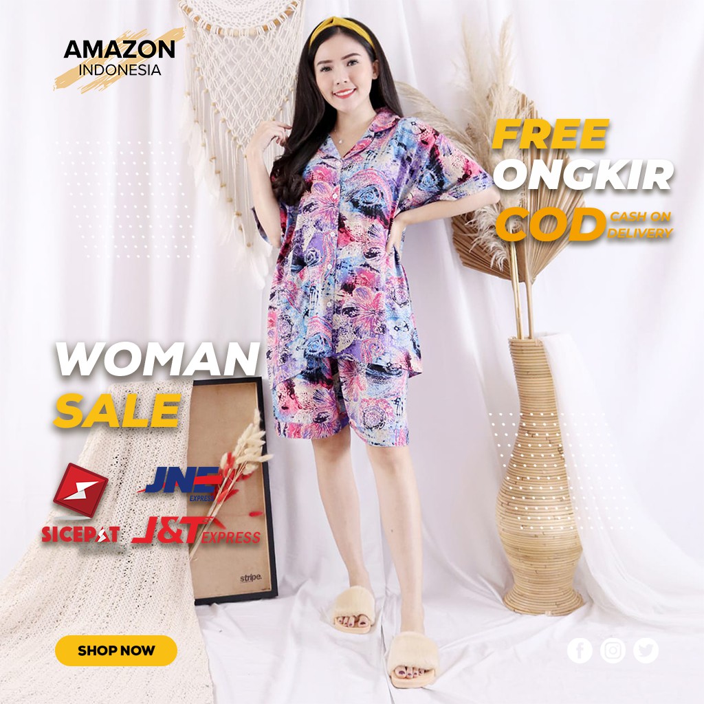 PIYAMA WANITA TIE DIE SATU SET WARNA PINK UKURAN PENDEK FIT TO XXL BAHAN RAYON TEBAL ORIGINAL MURAH