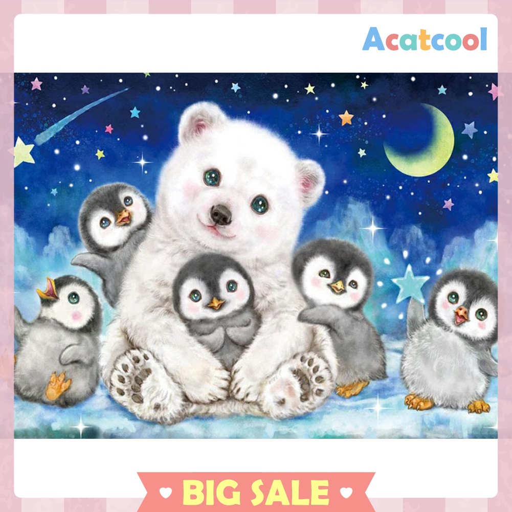 Diamond Painting Bear Little Penguin 5D Full Round Resin Rhinestone Picture