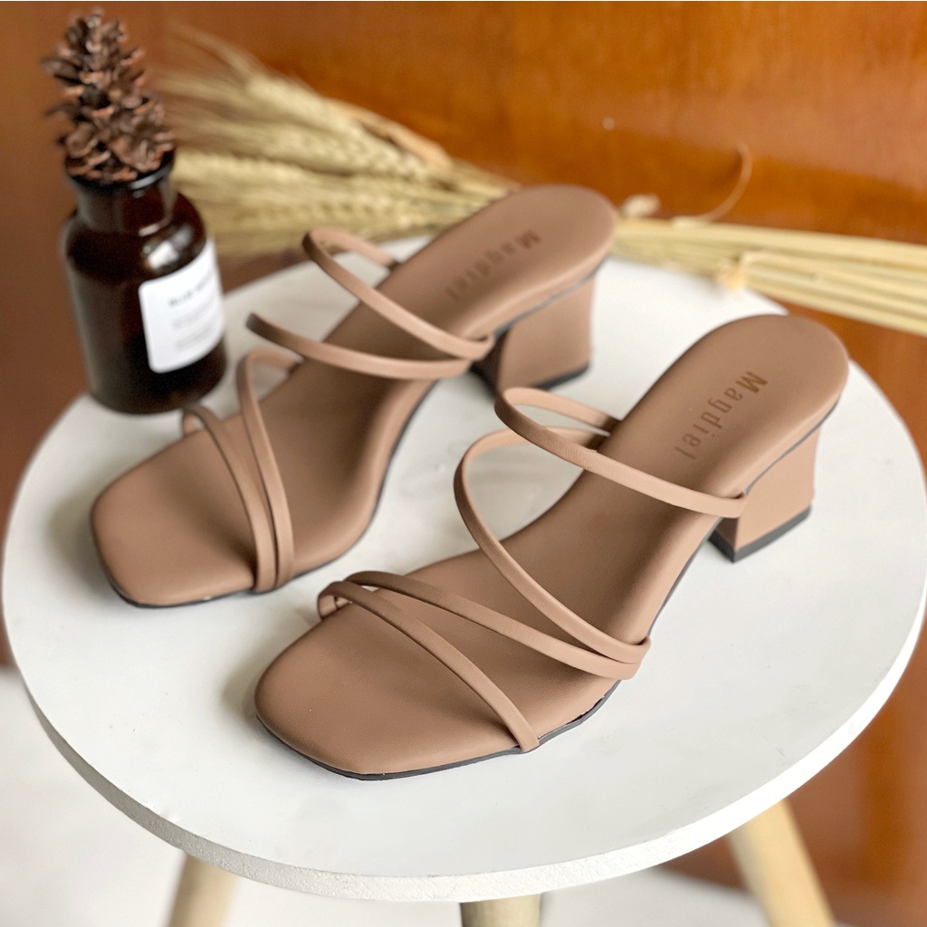 Magdiel - Heels tali wanita / Sandal Hak Tahu 5CM-Coklat Tua