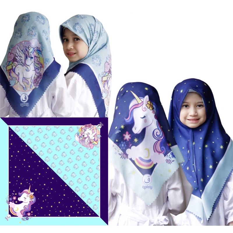 VOAL PRINTING SEGIEMPAT ANAK MOTIF UNICORN CUTE / HIJAB ANAK KARAKTER KUDAPONY / JILBAB ANAK LUCU