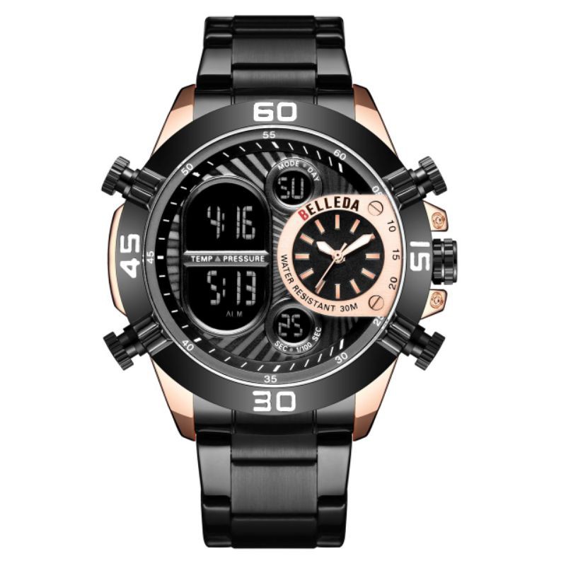 ( COD ) Best Seller  Jam Tangan Pria Belleda B-9271 Dualtime Elegant Steel Original