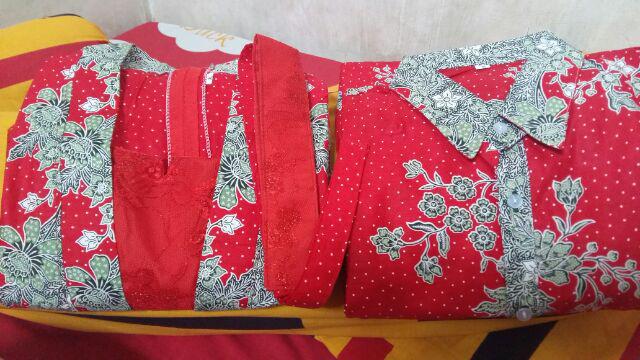 Qnunbatik Sarimbit/couple Batik Dress/terusan Kd Melati Dasar Warna Merah