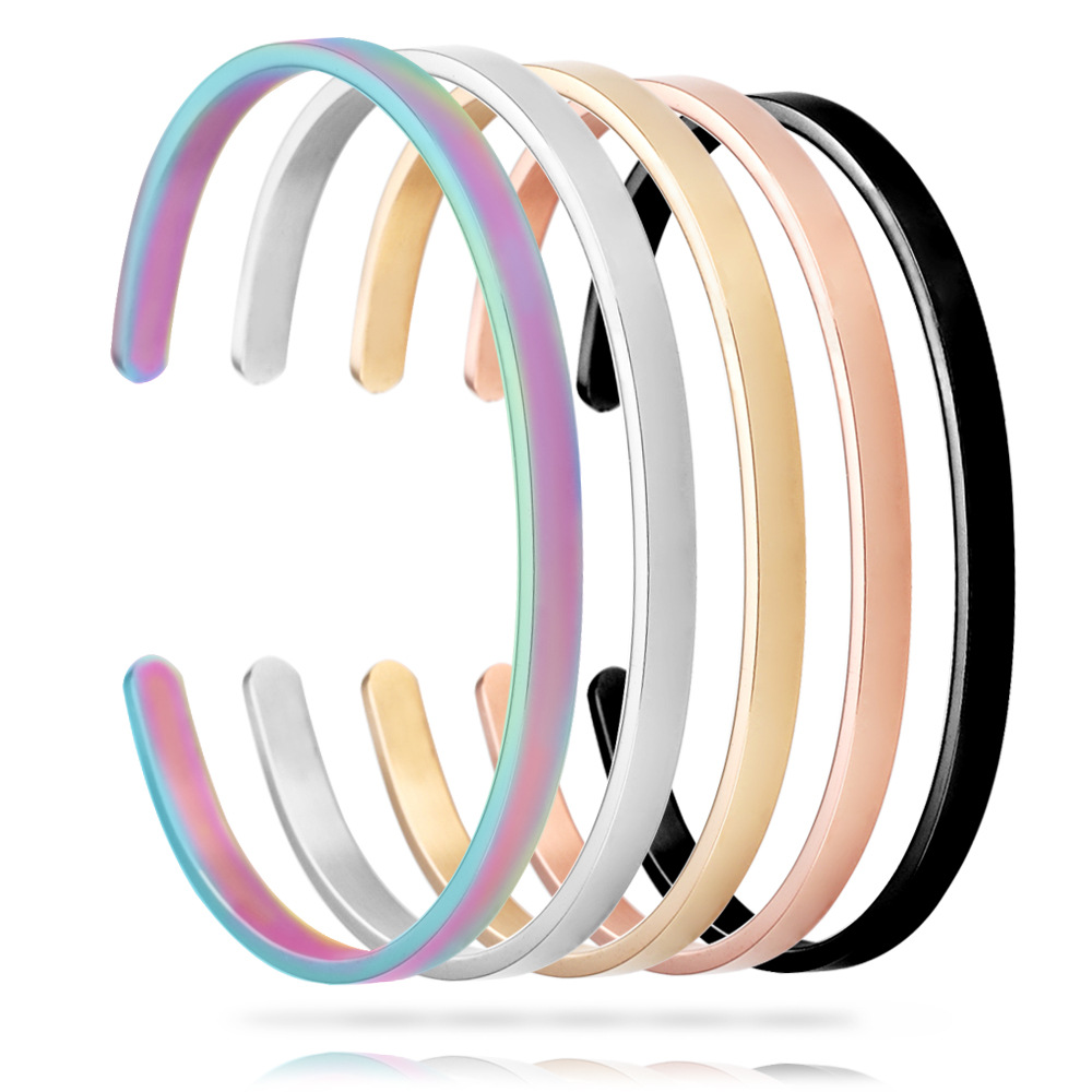Gelang Model Terbuka Dapat Disesuaikan Bahan Stainless Steel Untuk Pria Dan Wanita
