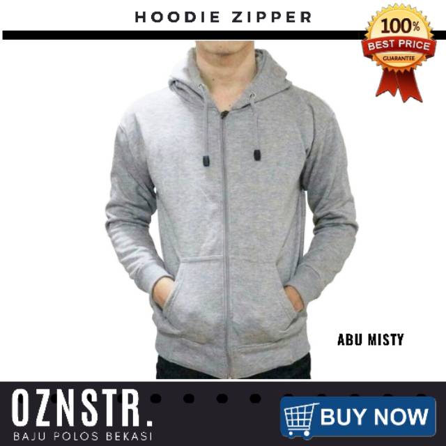 Jaket Sweater Polos Pria Wanita Hoodie ZIPPER Abu Misty Disrto murah