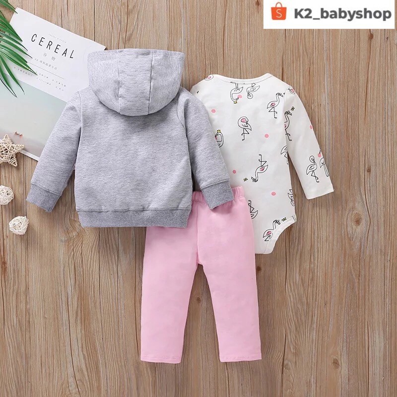 BABY K2 - BABY JAKET SET 3 IN 1 MOTIF FLAMINGO KODE 00003