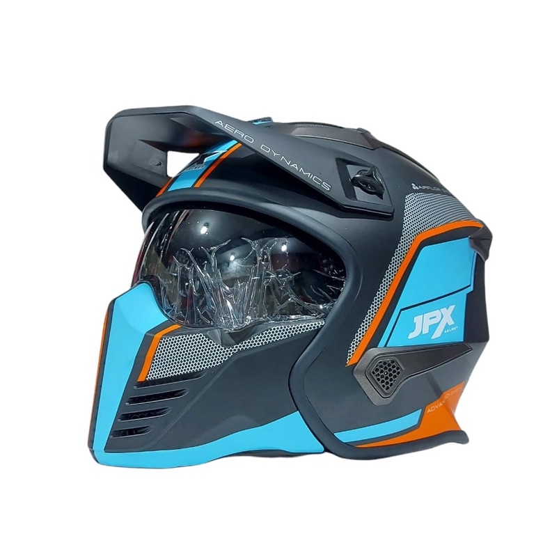 Helm JPX MX 726-R Motif MX 01 Black Matt Blue Orange Half Face Full Face
