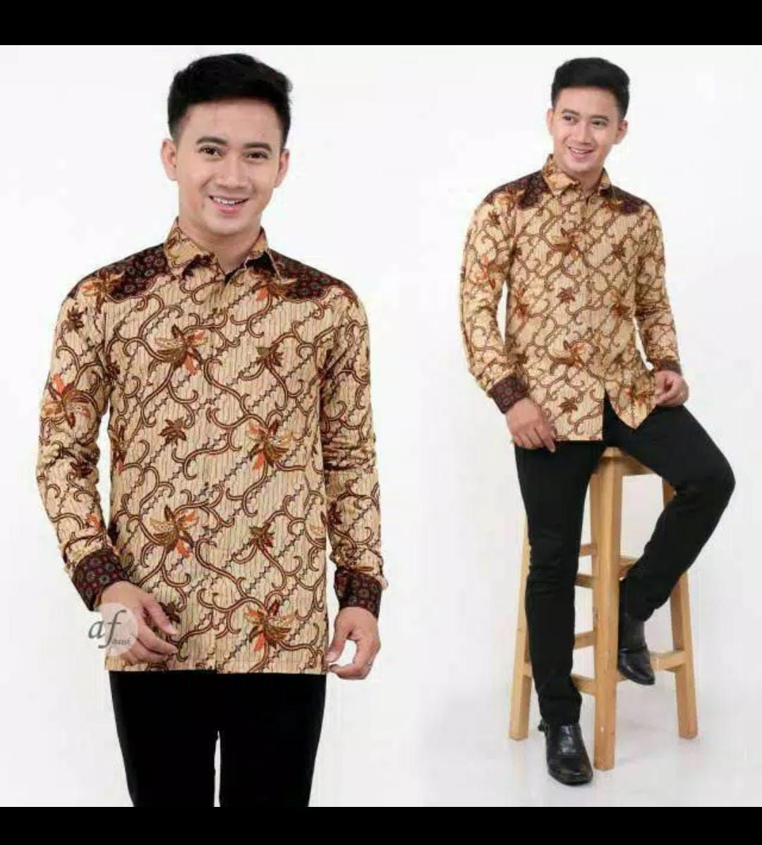 Kemeja Batik Pria Lengan Panjang Size M L Xl Xxl  Bswart Batik Hrb026 Kenongo Hem Panjang Padi