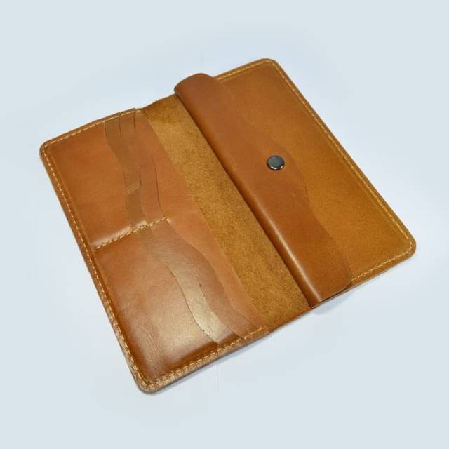 Dompet cewek panjang muat handphone kulit sapi asli warna tan