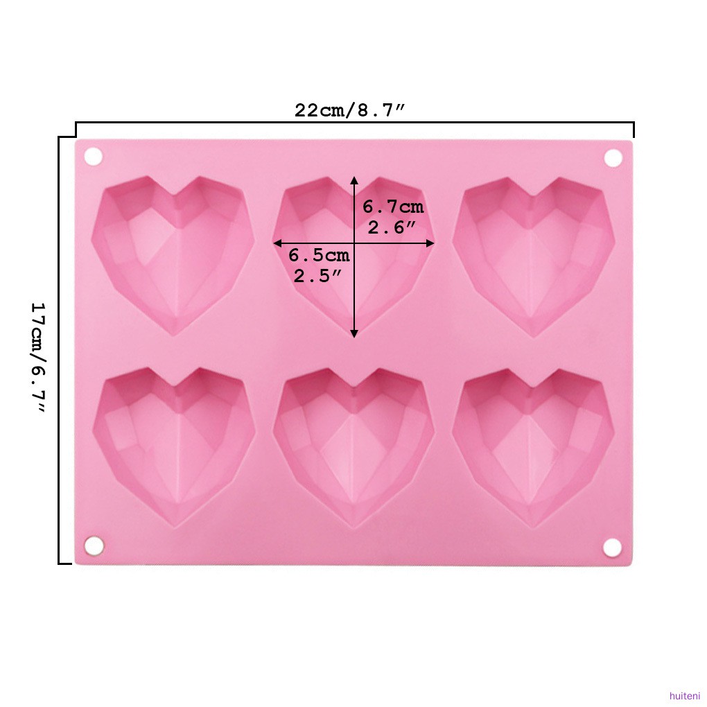 Set Cetakan Adonan Kue Fondant Bentuk Hati Dengan 6 Kisi Bahan Silikon Huiteni