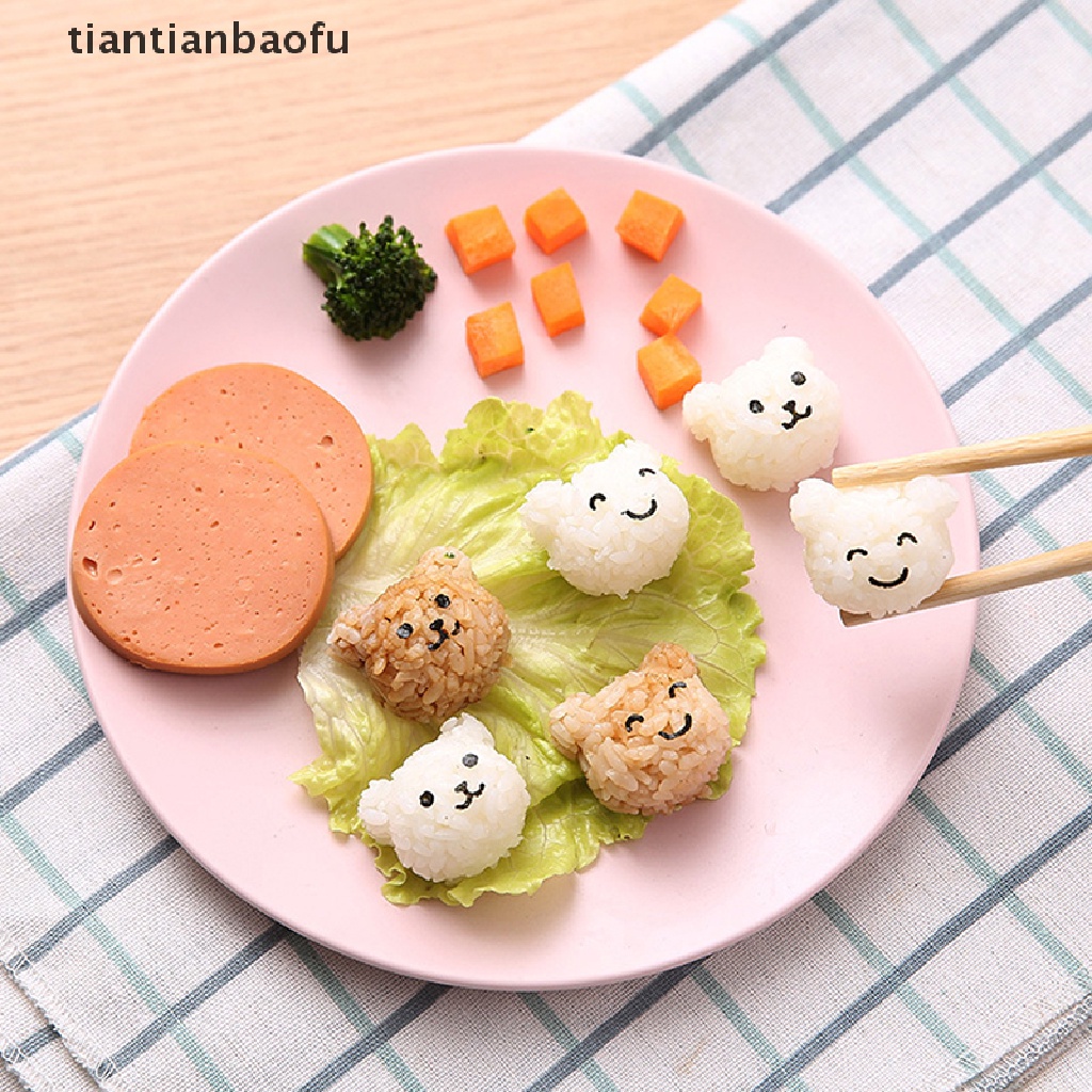 1 Set Cetakan Nasi Bento Sushi Bentuk Beruang Model Tekan Untuk Anak