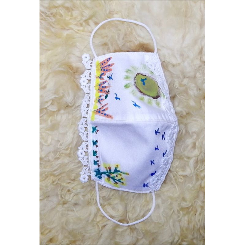 

masker anak kain katun lukis kombinasi renda
